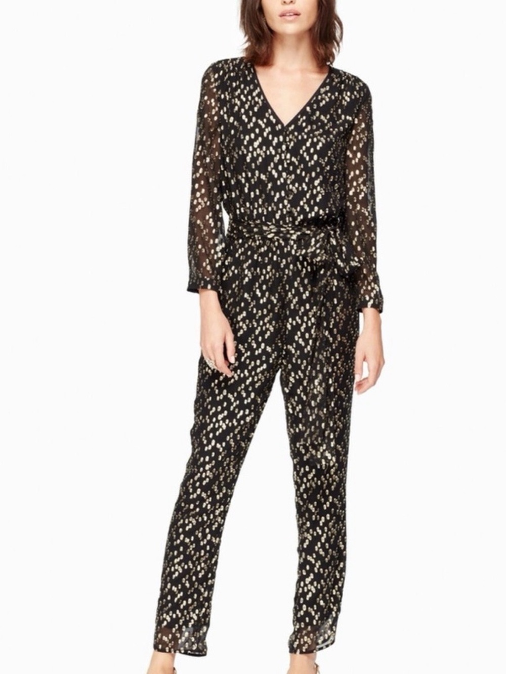 kate spade Black and Gold Dot-Print V-Neck Jumpsuit